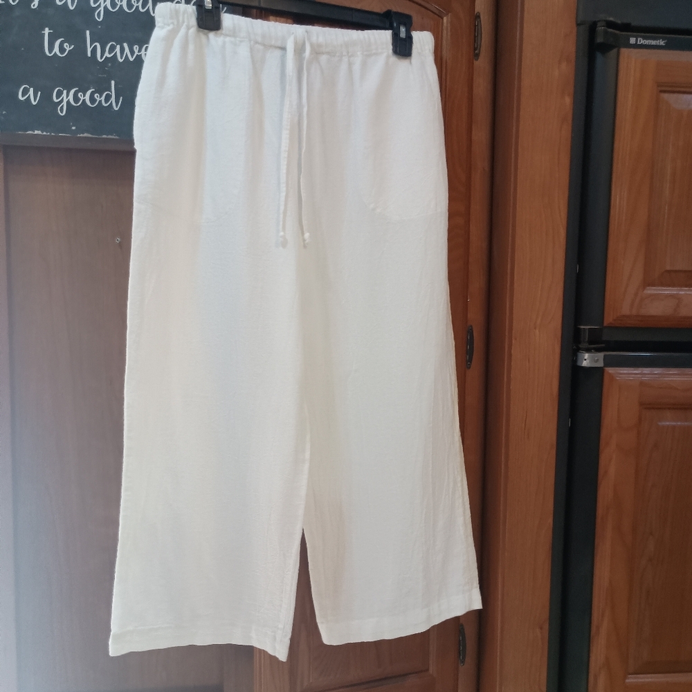 Appleseeds White 100% Cotton Cropped Elastic Waist Pants Medium